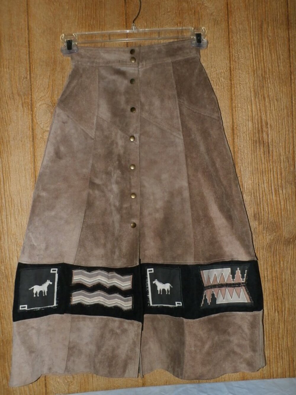 Vintage Handmade Western Horse Native American Suede Leather Skirt Size XS